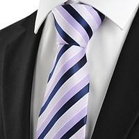KissTies Men\'s Striped Lilac Navy Microfiber Tie Necktie For Wedding Party Holiday With Gift Box