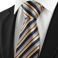 KissTies Men\'s Striped Golden Black Microfiber Tie Necktie For Holiday With Gift Box