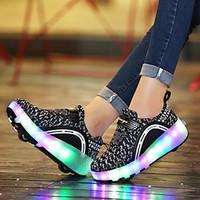 Kids Boy Girl\'s Roller Skate Shoes / Ultra-light One Two Wheel Skating LED Light Luminous Shoes Tulle Outdoor Athletic Casual LED Hook Loop