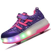 Kids Girls Boys\' Athletic Shoes Fall Winter Light Up Shoes Luminous Shoe PU Outdoor Athletic Roller Skate Shoes LED Blue Light Purple Black