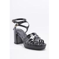 Kim Strappy Black Heeled Platform Sandals, BLACK