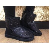 Kirstie textured glitter faux fur lined boots BLACK