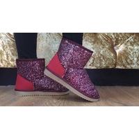 Kirstie textured glitter faux fur lined boots WINE