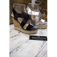 kiyah metallic cross vamp espadrille wedge