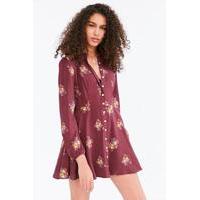 Kimchi Blue Sabrina Floral Long-Sleeve Mini Shirt Dress, MAROON