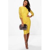 Kiki Lace 3/4 Sleeve Midi Dress - yellow