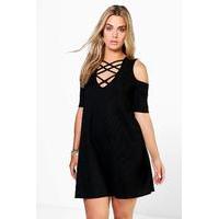 Kirsty Ribbed Cold Shoulder Dress - black