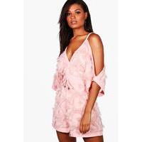 Kim Texture Open Shoulder Playsuit - pink