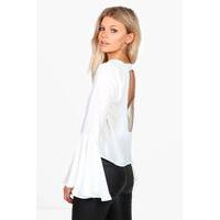 Kirsty Keyhole Back Flute Sleeve Blouse - ivory