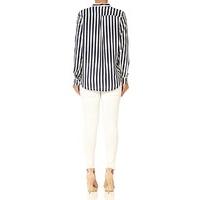 KINGSLEY - Navy and white stripe draped wrap blouse with embellished