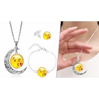 kiss emotion icon glass jewellery set