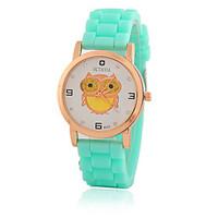 Kid Women\'s Silicone Band White Owl Case Jelly Silicone Band Analog Quartz Fashion Dress Casual Watch Strap Watch