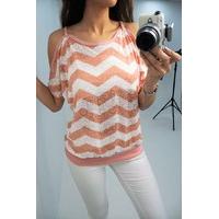 Klara PEACH zigzag print cold shoulder top