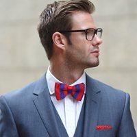 KNITTED BOW TIE in Blue and Red Stripe Design
