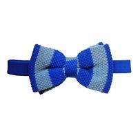 KNITTED BOW TIE in Blue and Light Blue Stripe Design