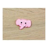 Knitted Elephant Head Embroidered Iron On Motif Applique Pink