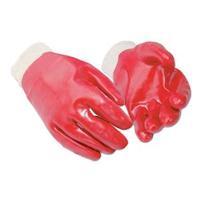 Knitted Wrist Gloves Cotton and PVC Large Red 12 Pairs 23323