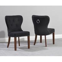 Knightsbridge Studded Black Fabric Dark Oak Leg Dining Chairs (Pair)