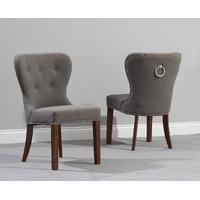 Knightsbridge Studded Grey Fabric Dark Oak Leg Dining Chairs (Pair)