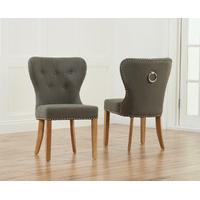 Knightsbridge Studded Grey Fabric Oak Leg Dining Chairs (Pair)
