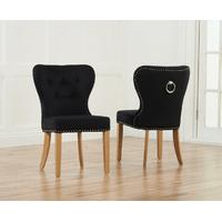 Knightsbridge Studded Black Fabric Oak Leg Dining Chairs (Pair)