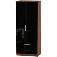 knightsbridge high gloss black and noche walnut wardrobe 2ft 6in with  ...