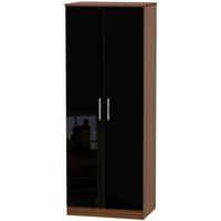 Knightsbridge High Gloss Black and Noche Walnut Wardrobe - Tall 2ft 6in with Double Hanging