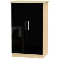 Knightsbridge High Gloss Black and Oak Wardrobe - 2ft 6in Plain Midi