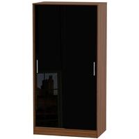 knightsbridge high gloss black and noche walnut sliding wardrobe wide