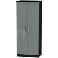 Knightsbridge High Gloss Grey and Black Wardrobe - 2ft 6in Plain