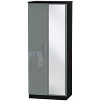 knightsbridge high gloss grey and black wardrobe 2ft 6in with mirror