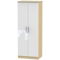 knightsbridge high gloss white and oak wardrobe tall 2ft 6in plain