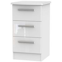 knightsbridge high gloss white bedside cabinet 3 drawer locker