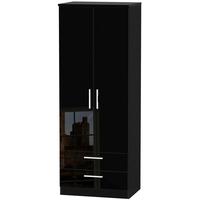 knightsbridge high gloss black wardrobe tall 2ft 6in with 2 drawer