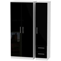 knightsbridge high gloss black and white triple wardrobe plain with 2  ...