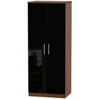 Knightsbridge High Gloss Black and Noche Walnut Wardrobe - 2ft 6in Plain