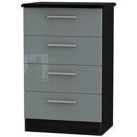 Knightsbridge High Gloss Grey and Black Chest of Drawer - 4 Drawer Midi