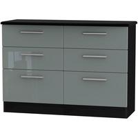 Knightsbridge High Gloss Grey and Black Chest of Drawer - 6 Drawer Midi