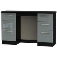 Knightsbridge High Gloss Grey and Black Dressing Table - Knee Hole Double Pedestal