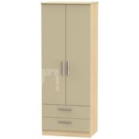 Knightsbridge High Gloss Mushroom and Oak Wardrobe - Tall 2ft 6in with 2 Drawer