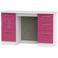 Knightsbridge High Gloss Pink and White Dressing Table - Knee Hole Double Pedestal