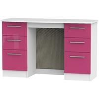 knightsbridge high gloss pink and white dressing table knee hole doubl ...