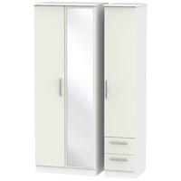 Knightsbridge Kaschmir Matt and White Triple Wardrobe - Tall with Mirror and 2 Drawer