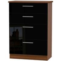 Knightsbridge High Gloss Black and Noche Walnut Chest of Drawer - 4 Drawer Deep