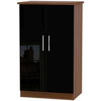 knightsbridge high gloss black and noche walnut wardrobe 2ft 6in plain ...