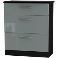 Knightsbridge High Gloss Grey and Black Chest of Drawer - 3 Drawer Deep