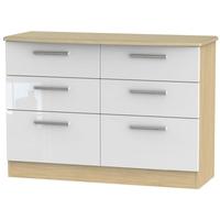 knightsbridge high gloss white and oak chest of drawer 6 drawer midi