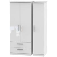 Knightsbridge High Gloss White Triple Wardrobe with 2 Drawer