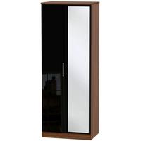 Knightsbridge High Gloss Black and Noche Walnut Wardrobe - Tall 2ft 6in with Mirror