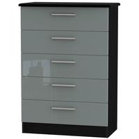 knightsbridge high gloss grey and black chest of drawer 5 drawer